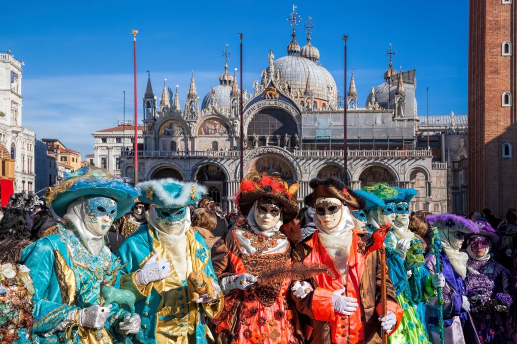 Colorful carnival masks at a traditional festival in Venice, Italy