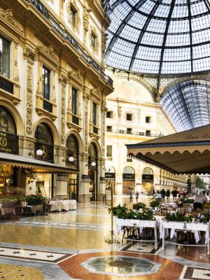 50730209 - milan, italy - august 29, 2015: luxury store in galleria vittorio emanuele ii shopping mall in milan, with tasted italian restaurants
