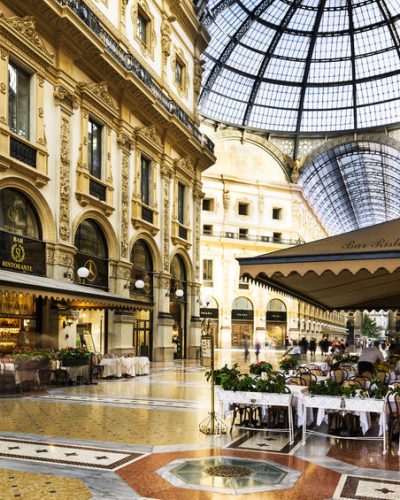 50730209 - milan, italy - august 29, 2015: luxury store in galleria vittorio emanuele ii shopping mall in milan, with tasted italian restaurants