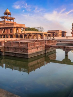 Fatehpur Sikri is a beautifully crafted red sandstone fort city and a classic example of Mughal architecture in India. A UNESCO World Heritage site at Agra, Uttar Pradesh, India.