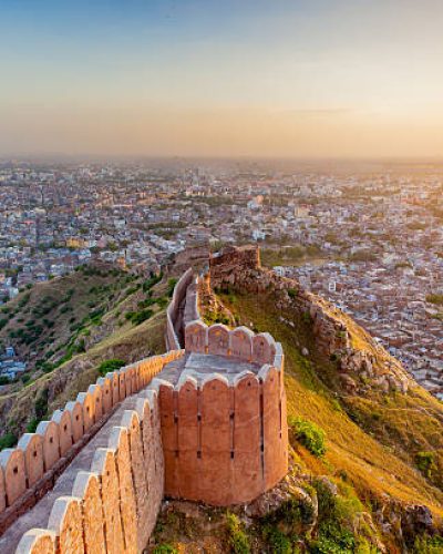 Aerial view of Jaipur from Nahargarh Fort at sunset