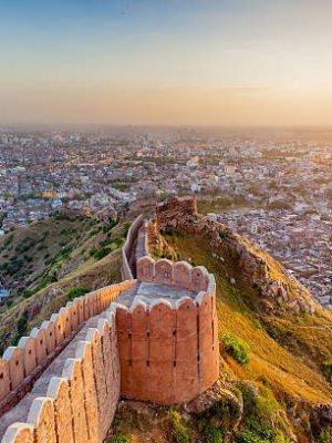 Aerial view of Jaipur from Nahargarh Fort at sunset