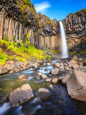 Svartifoss waterfall surrounded by basalt columns in the south of Iceland